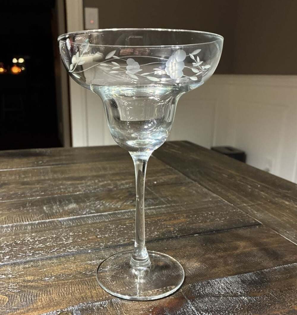 Princess House Heritage Crystal Margarita Glass with Etched Floral Design